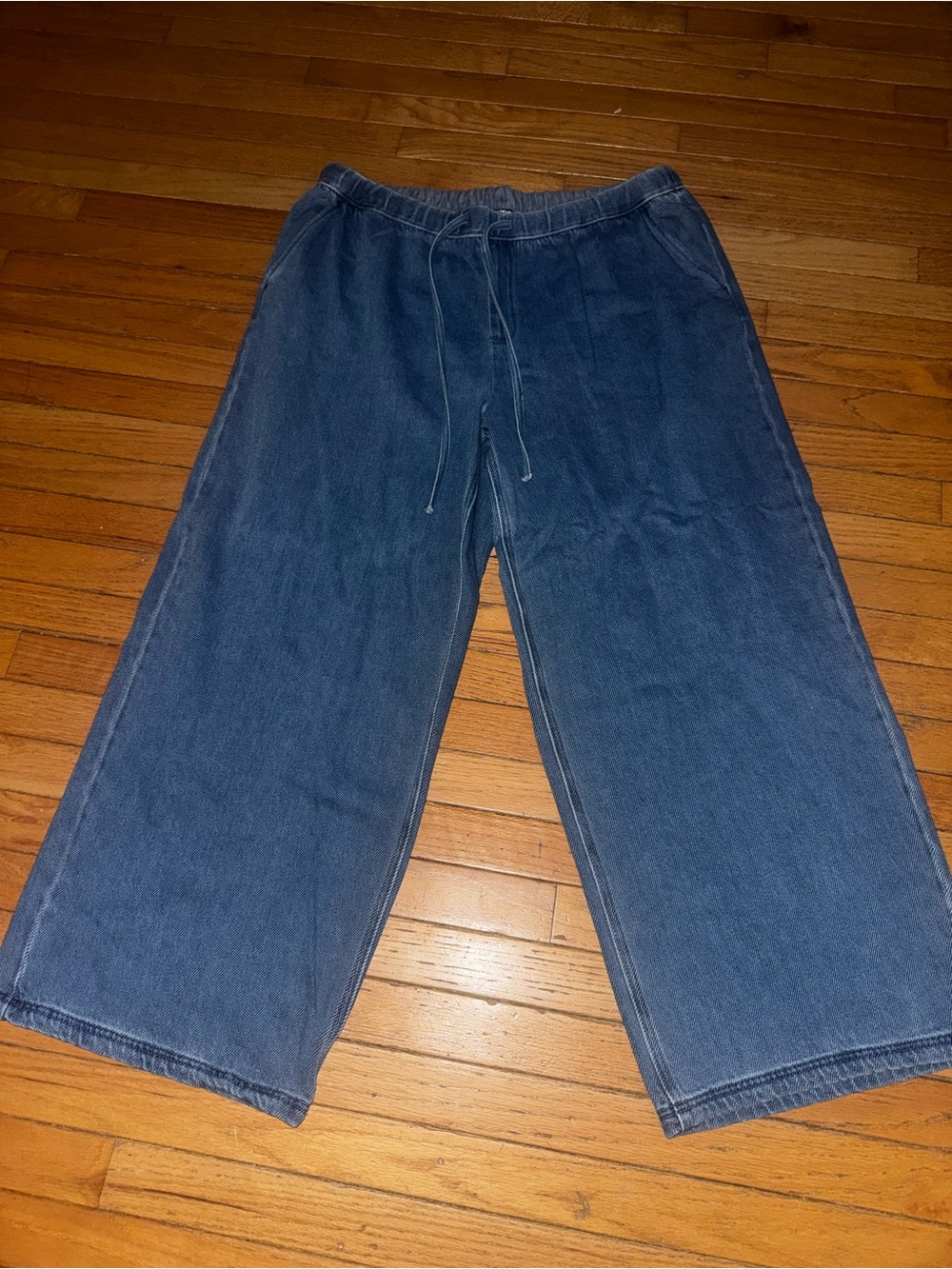 Wide Leg Denim Pull-On Pants - Blue